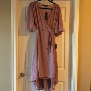 Lulus Farah Mauve Print Midi Wrap Dress